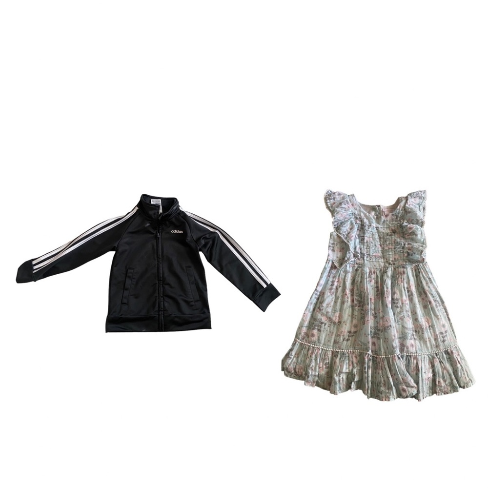 Adidas Shabby Chic Tracksuit Jacket & floral ruffle sleeve dress size 4T bundle